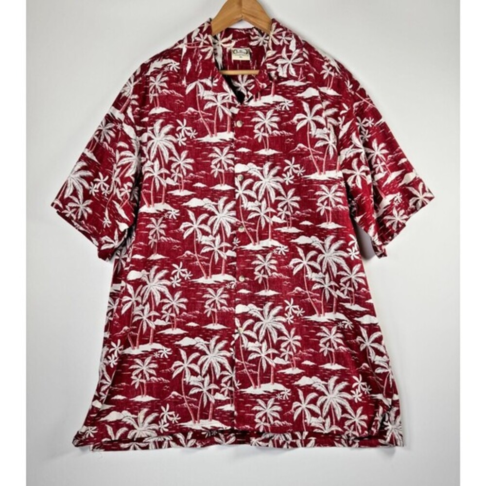 Go Barefoot Aloha Shirt Mens‎ XL Red White Palm Tree Hawaiian Print Made in USA